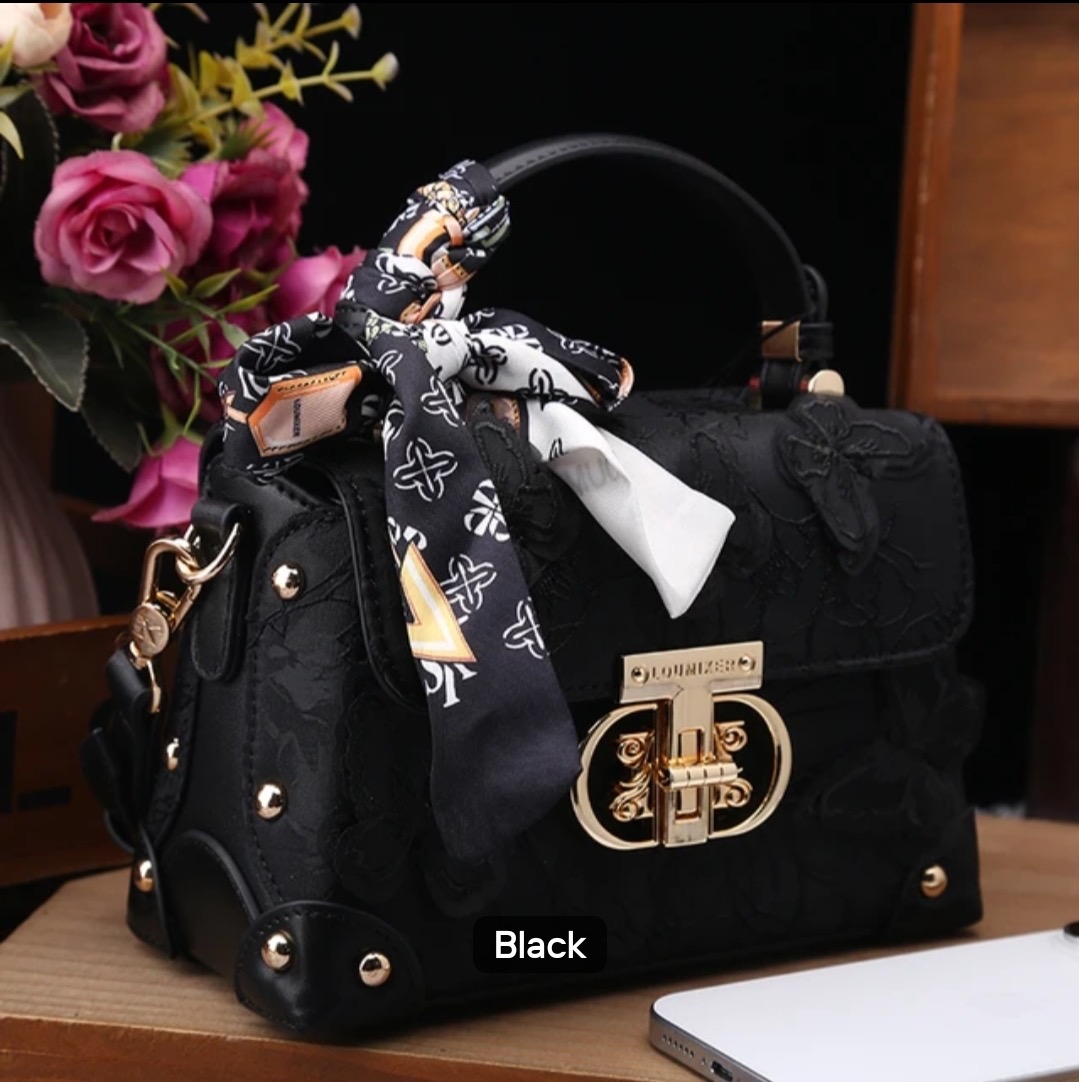 Brocade Scarf Lock Bag in Black Brocade
