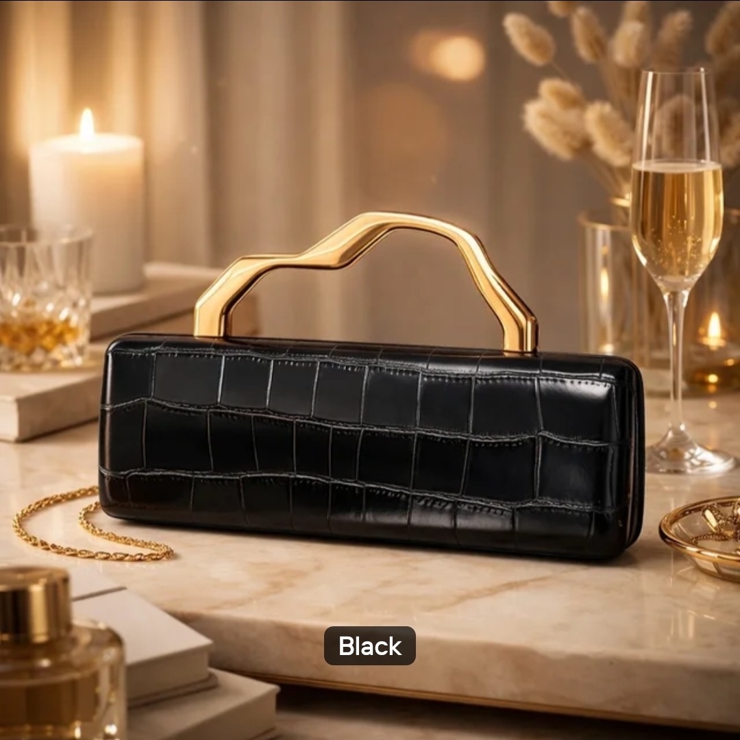 Sculpted Handle Clutch in Black