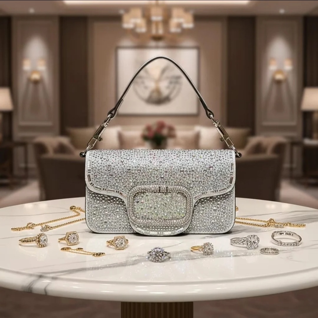 Crystal Buckle Baguette Bag in Crystal Silver