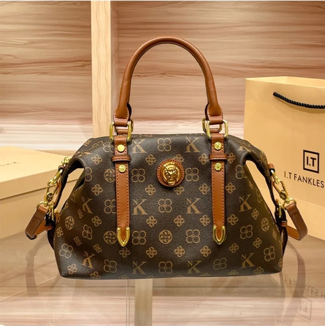 Lion Medallion Monogram Boston Bag in Coffee Monogram