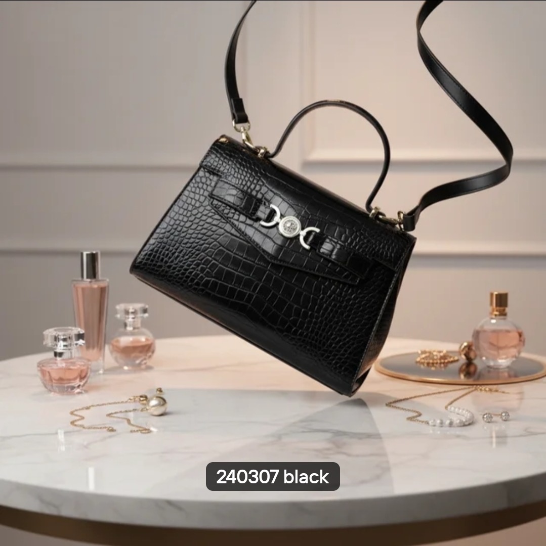 Medusa Croc Top-Handle Bag in Black Croc