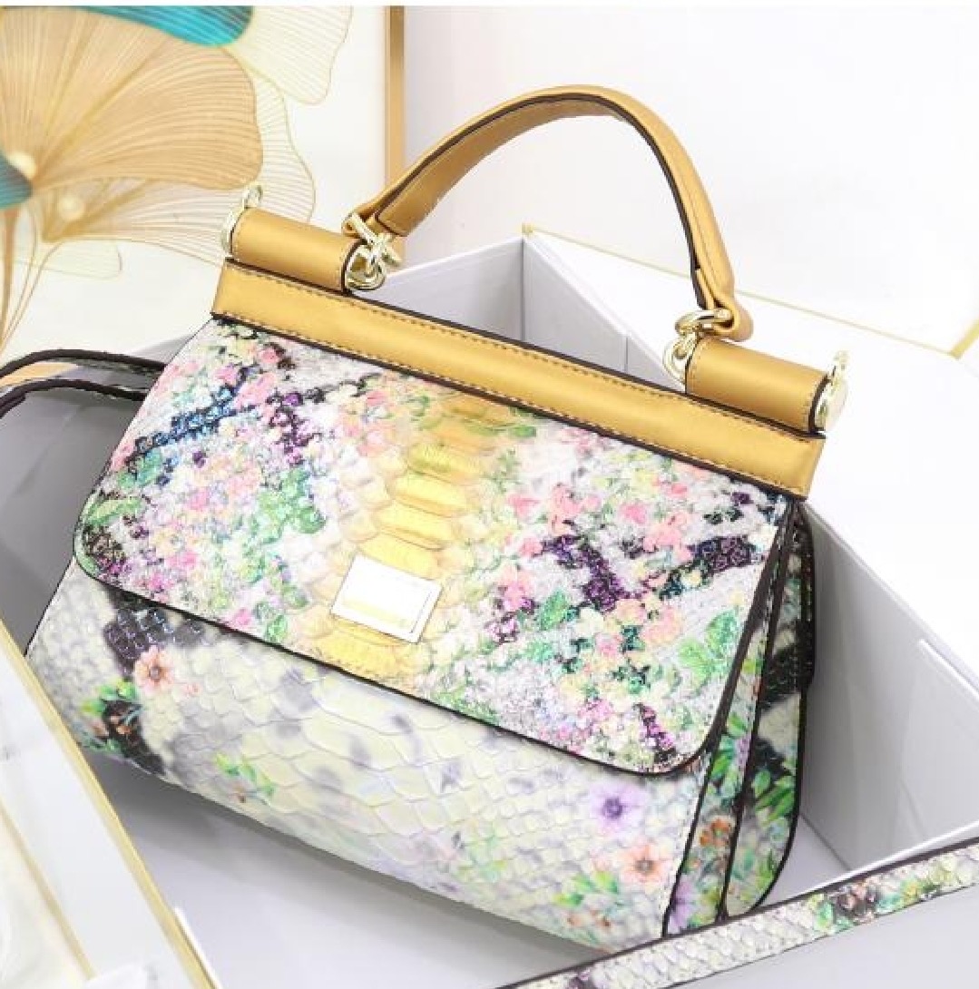 Sicilia Top-Handle Mini Bag in Floral Python