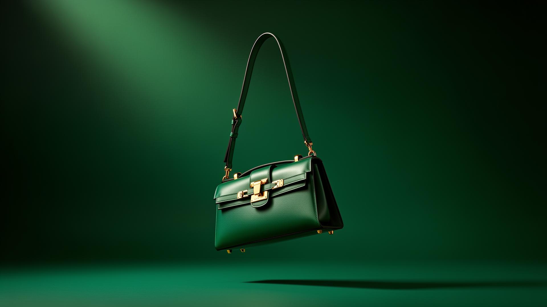 Emerald leather handbag with gold hardware