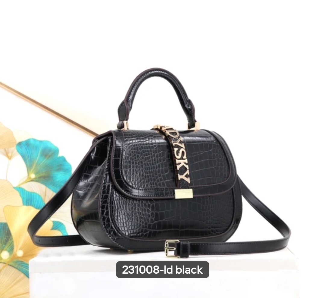 Croc Embossed Saddle Bag in Black