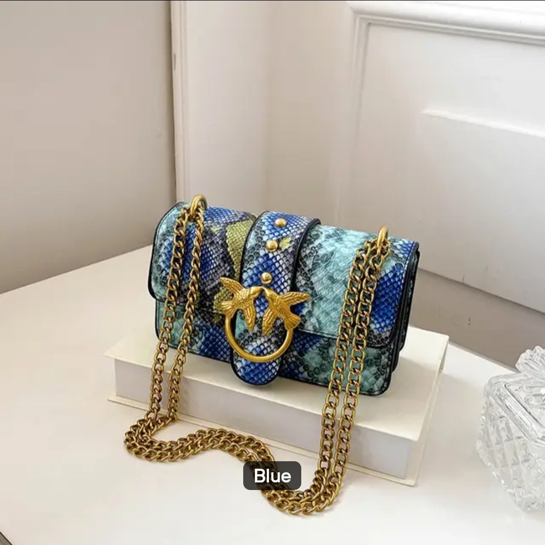 Python Bird Chain Crossbody in Blue